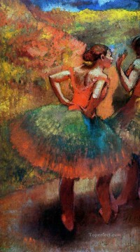 dos bailarinas con faldas verdes paisajista Edgar Degas Pinturas al óleo